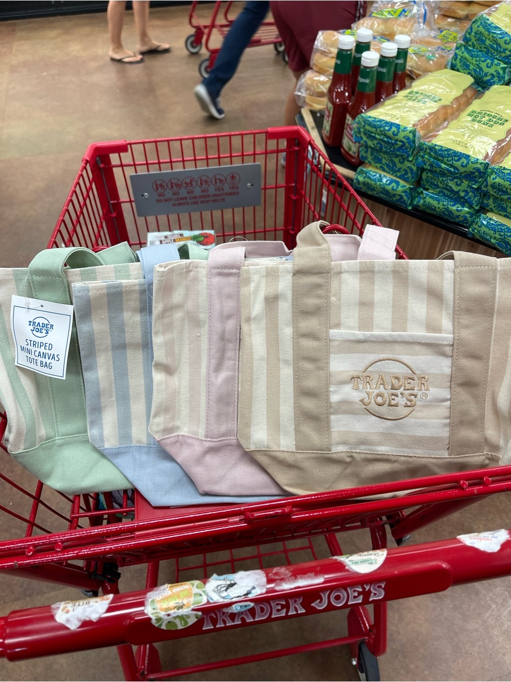 Set of 4 Trader Joe's Striped Mini Canvas Tote Bag - Neutral & Pastel Colors